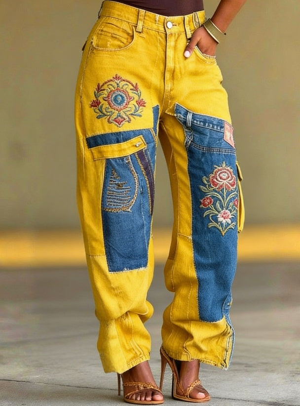 The Malabar Sequin Patchwork Wide-Leg Jeans by WentSchmick