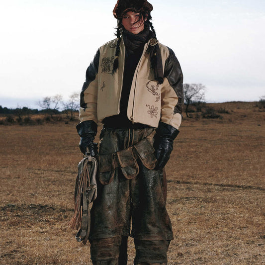 The Semaphore Leather and Cotton Patchwork Jacket by WentSchmick