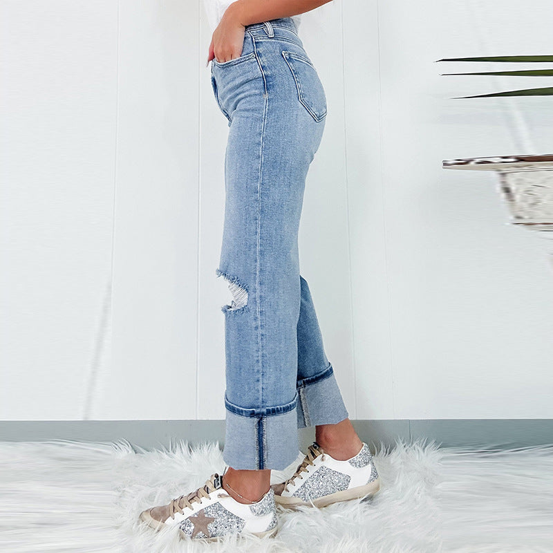The Waverton High-Waist Ripped Straight Jeans by WentSchmick