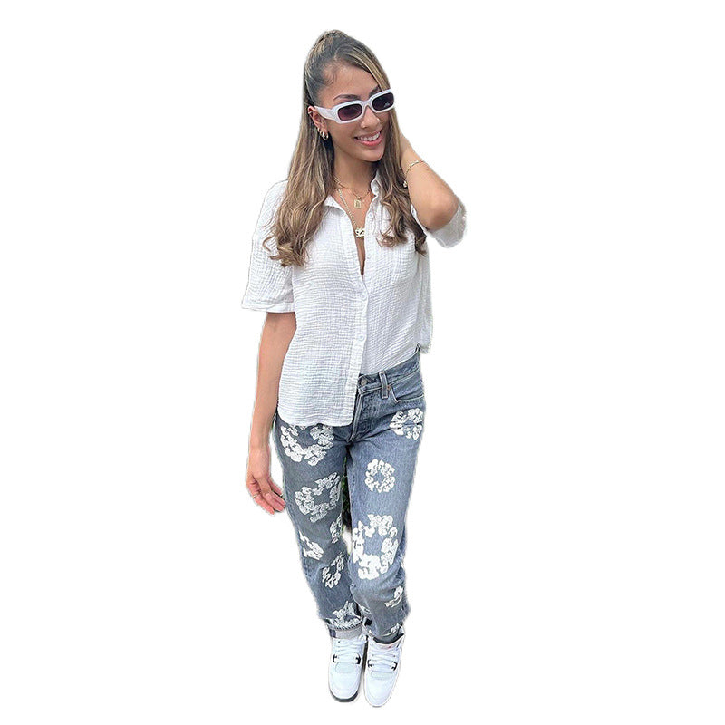 The Bundeena Printed High-Waist Straight Jeans by WentSchmick