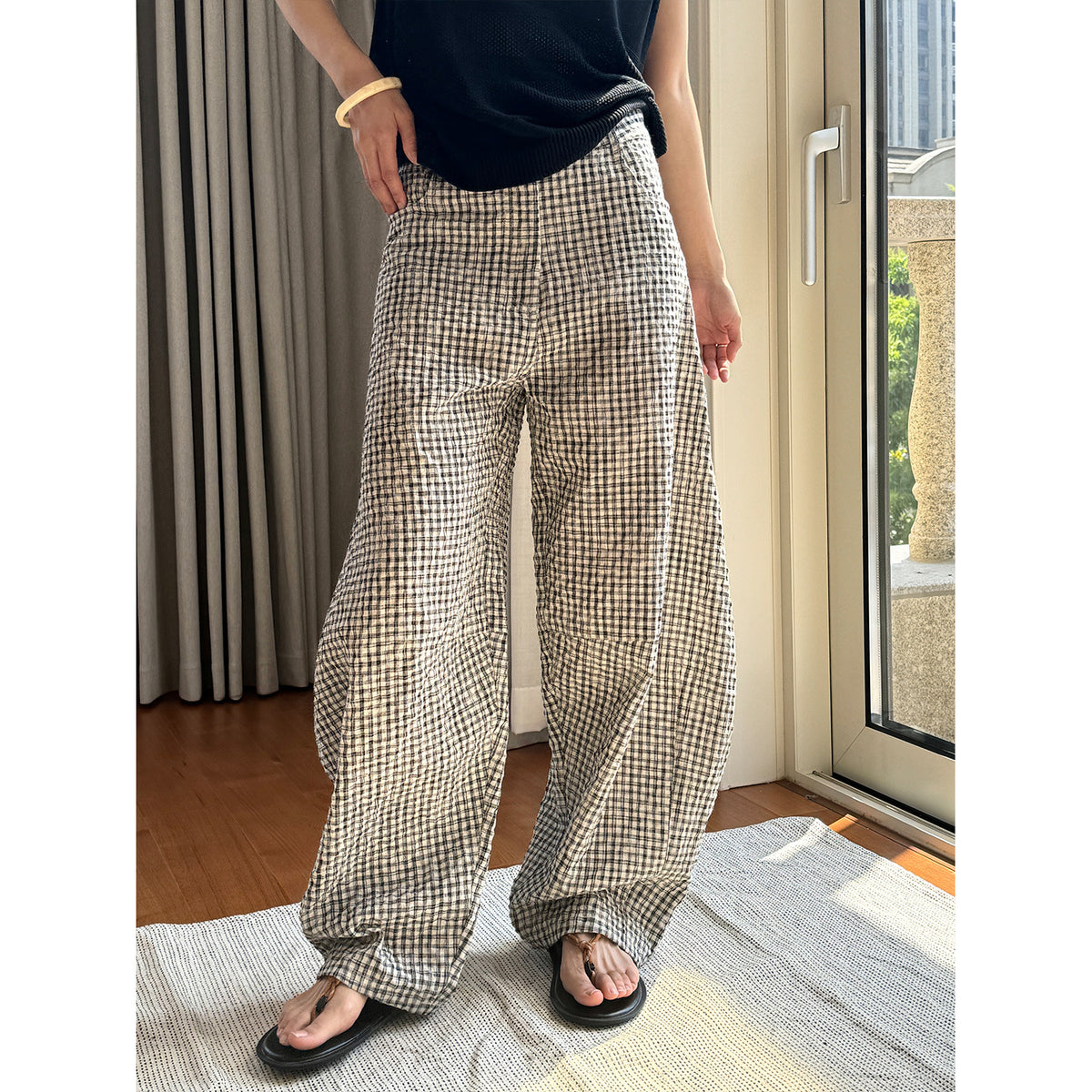 The Montville Plaid Linen-Blend Wide-Leg Trousers by WentSchmick