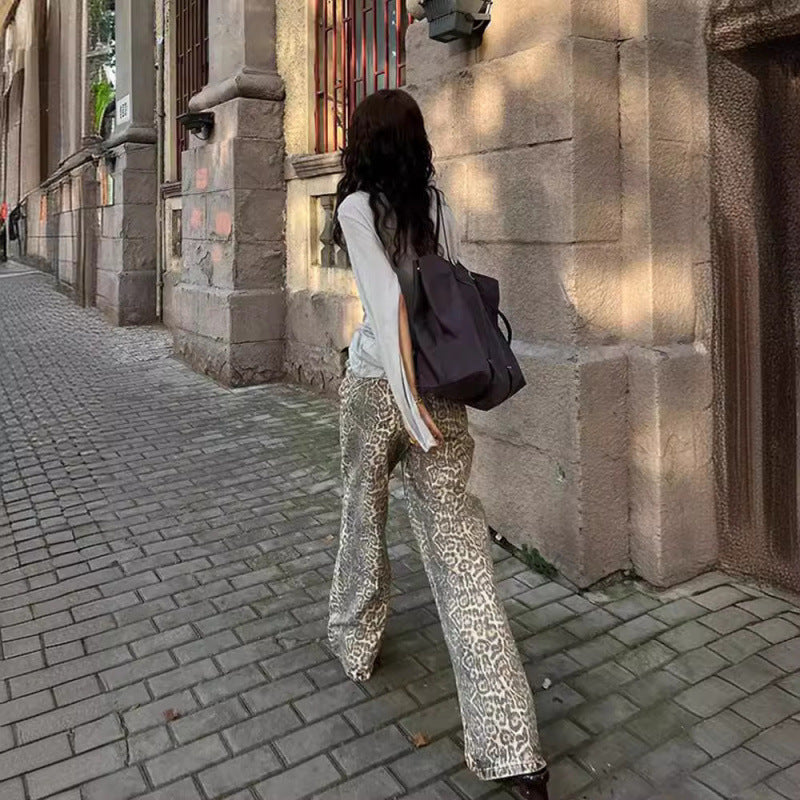 The Black Rock Leopard Print Straight Jeans by WentSchmick