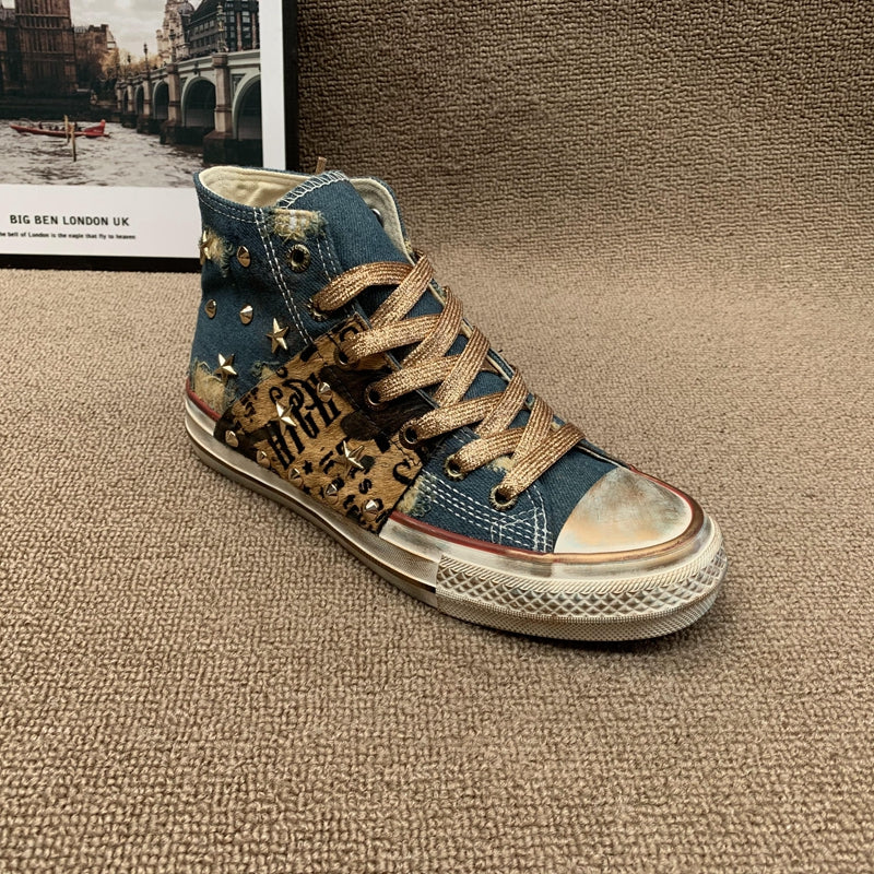 The Lilyfield Denim Rivet High-Top Sneakers by WentSchmick