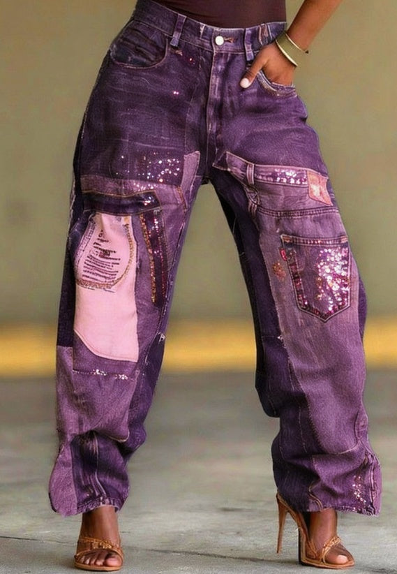 The Malabar Sequin Patchwork Wide-Leg Jeans by WentSchmick