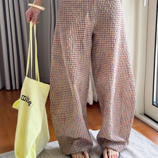 The Montville Plaid Linen-Blend Wide-Leg Trousers by WentSchmick