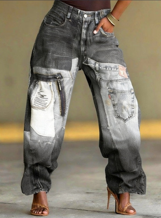 The Malabar Sequin Patchwork Wide-Leg Jeans by WentSchmick