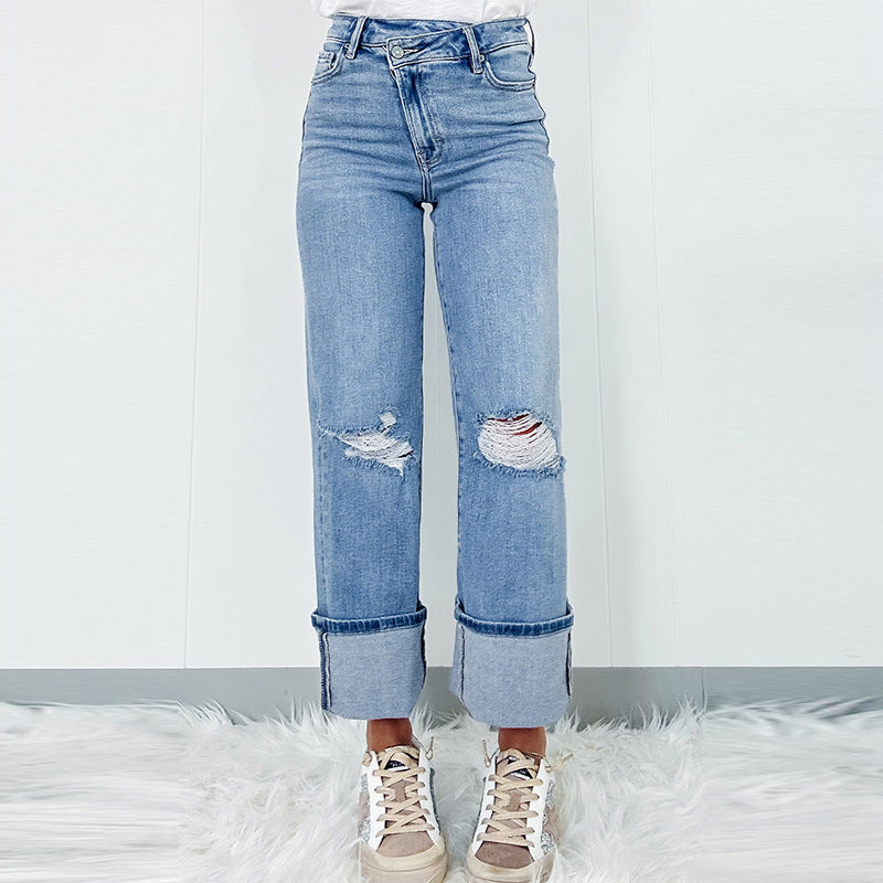 The Waverton High-Waist Ripped Straight Jeans by WentSchmick