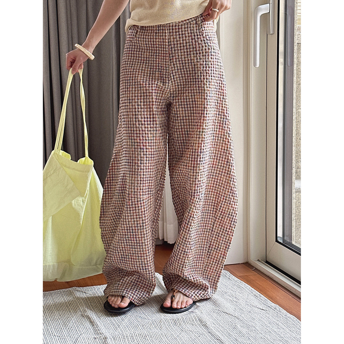 The Montville Plaid Linen-Blend Wide-Leg Trousers by WentSchmick