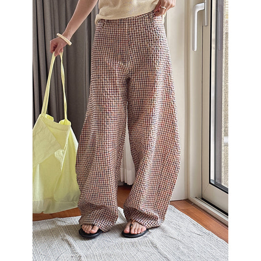 The Montville Plaid Linen-Blend Wide-Leg Trousers by WentSchmick