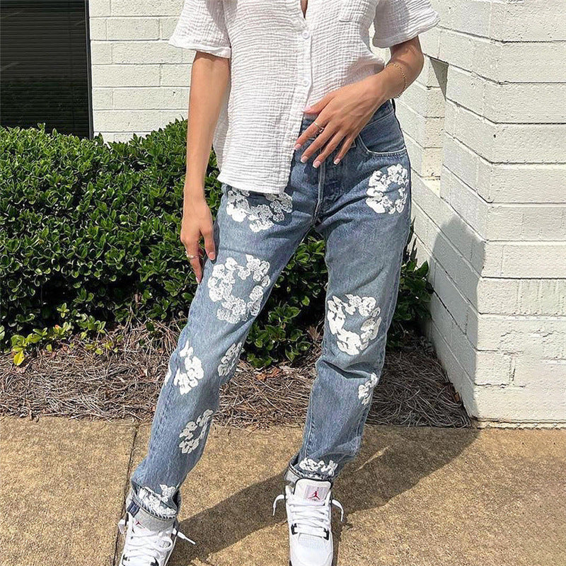 The Bundeena Printed High-Waist Straight Jeans by WentSchmick