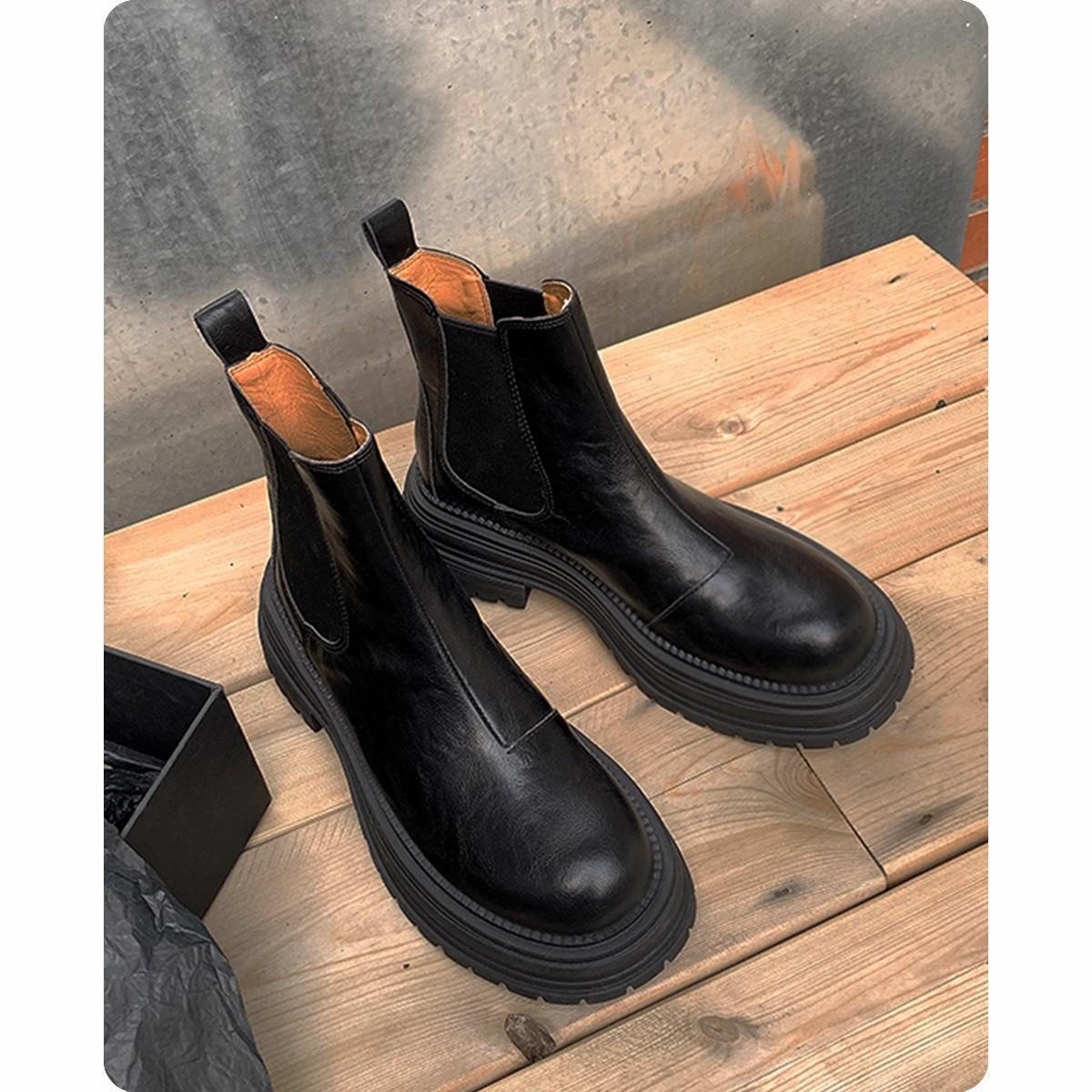 The Orange Leather Block Heel Ankle Boots by WentSchmick