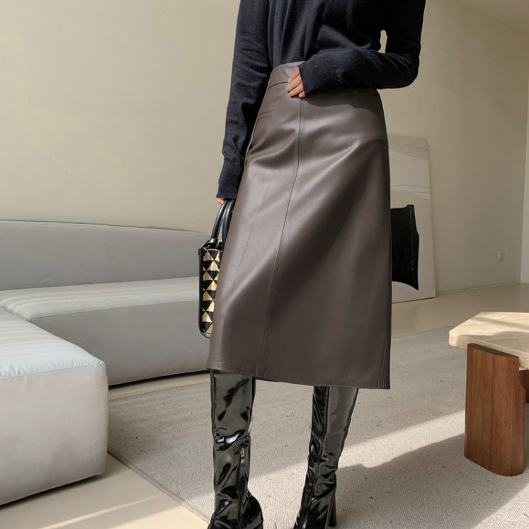 The Norwood Leather A-Line Midi Skirt by WentSchmick